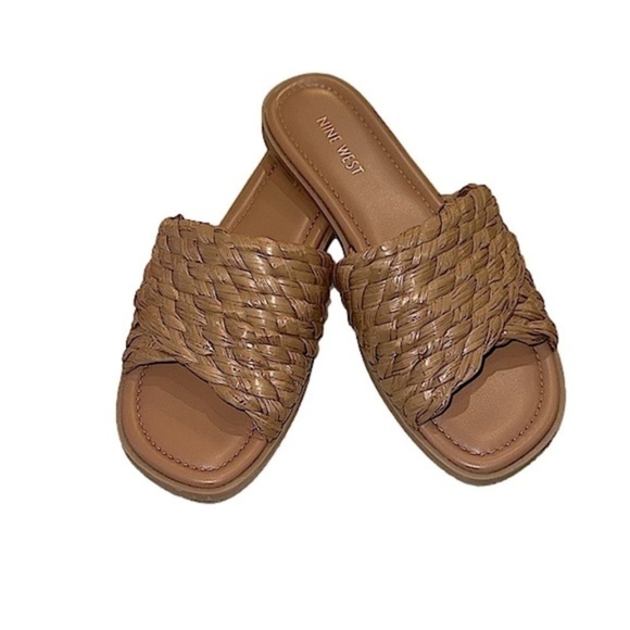 Nine West Woven Slip On Flat Slides brown cognac Sandals women’s shoes Sz 8 - Picture 1 of 6